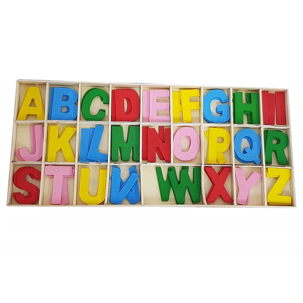Trade Shop - Scatola Con 78 Lettere Maiuscole Colorate In Legno Gioco Didattici Scuola Decorazioni -