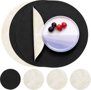 Sottopiani in pelle e sottopiani, set da 4, sottopiani, rotondi, antiscivolo, a doppia faccia, lavabili, termoresistenti, (Creme nero, set da 4)