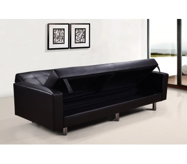 Divano letto 3 posti, reclinabile, contenitore ecopelle nero 197cm Sicorage Ghuer
