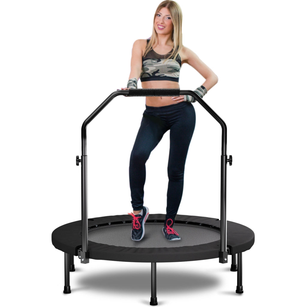 TRAMPOLINO FITNESS 101 cm Pieghevole Nero in Acciaio con Maniglia Regolabile