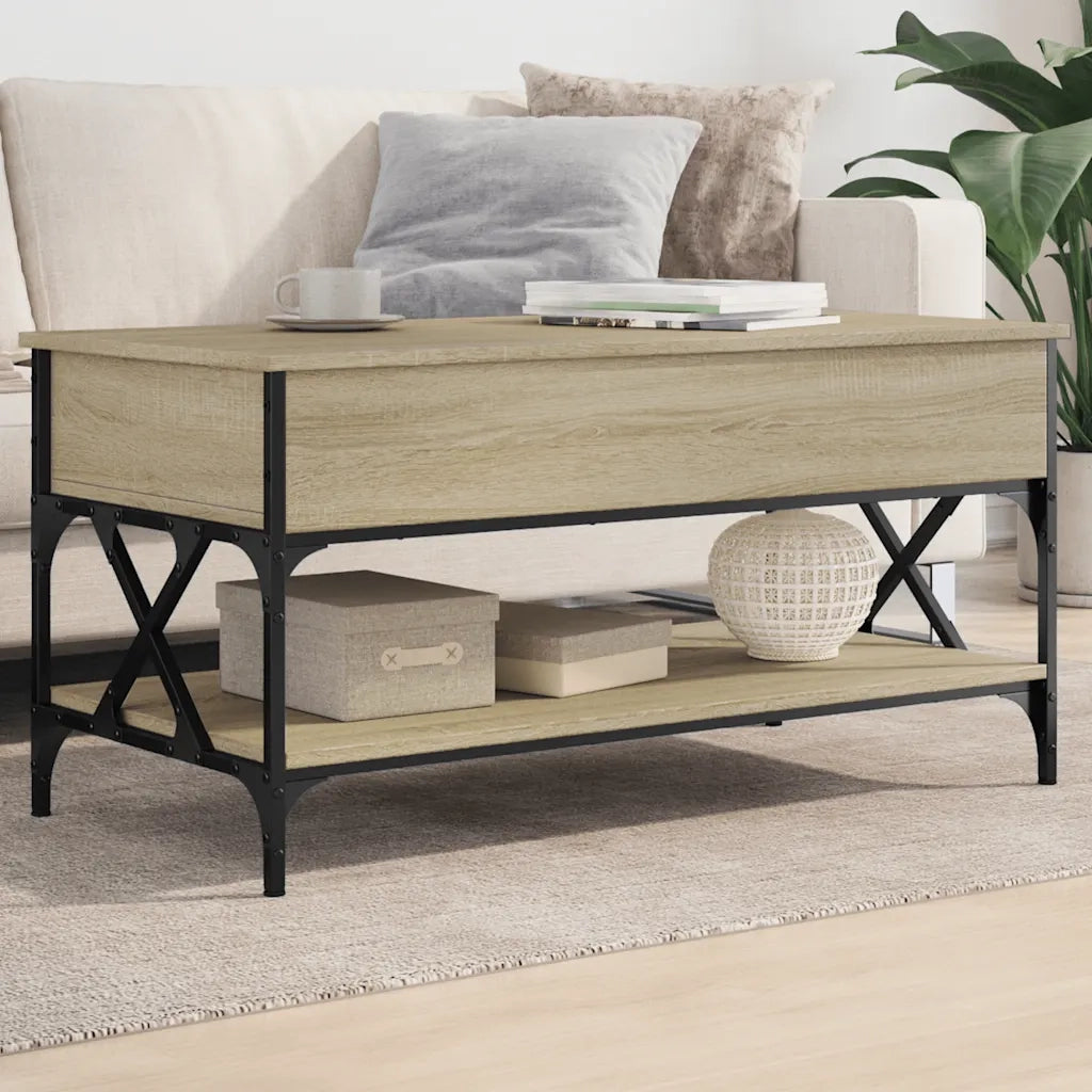 Tavolino Salotto-Tavolino da soggiorno-Tavolo Rovere Sonoma 100x50x50 cm Multistrato Metallo