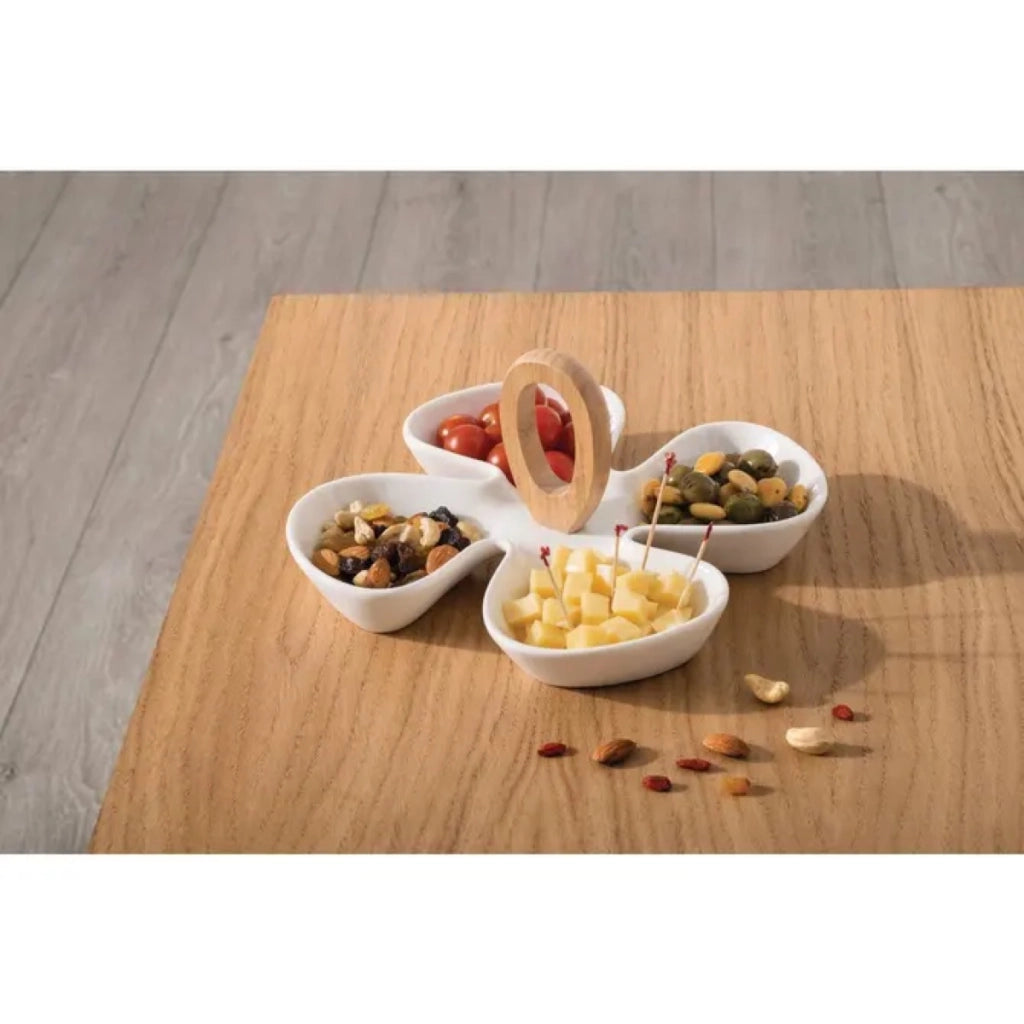 Piatto Antipasti in Ceramica con Manico in Bamboo