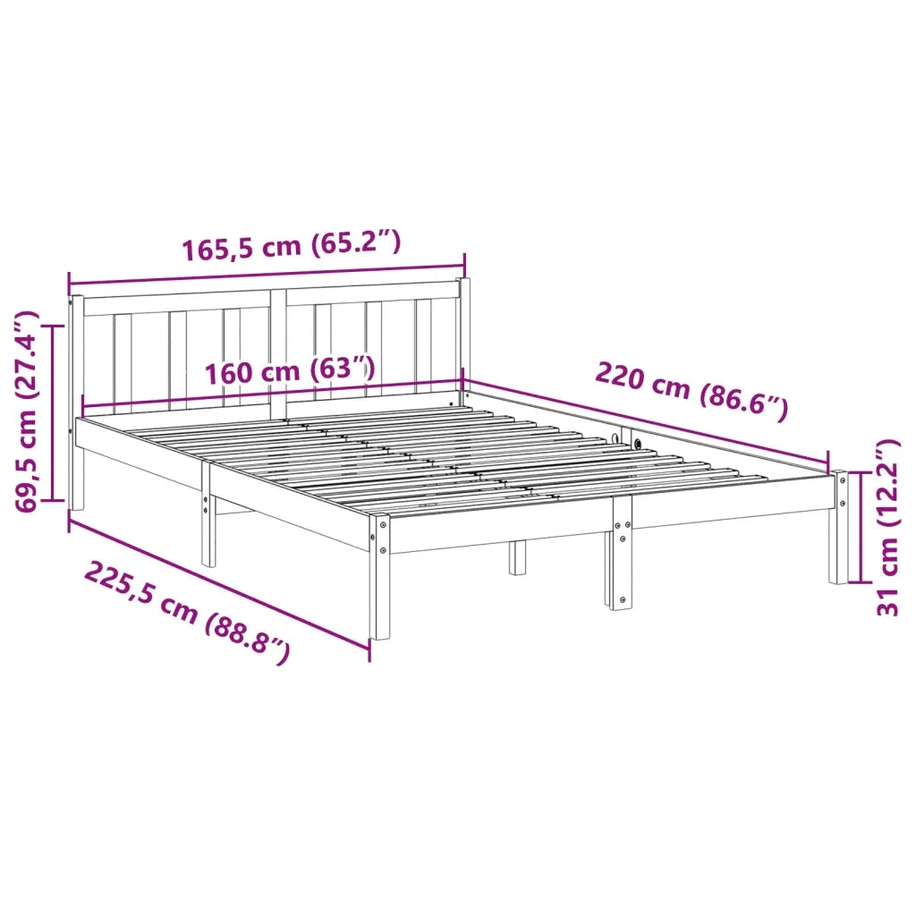 Letto Extra Lungo senza Materasso 160x220 cm in Legno di Pino 852450