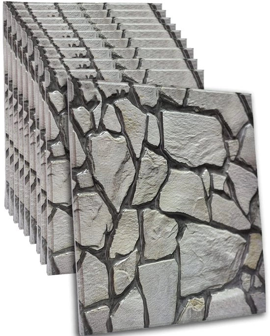 Pannelli da parete adesivi 3D in pietra grigia, 10 pezzi, decorazione per parete in PVC per soggiorno, camera da letto, cucina.
