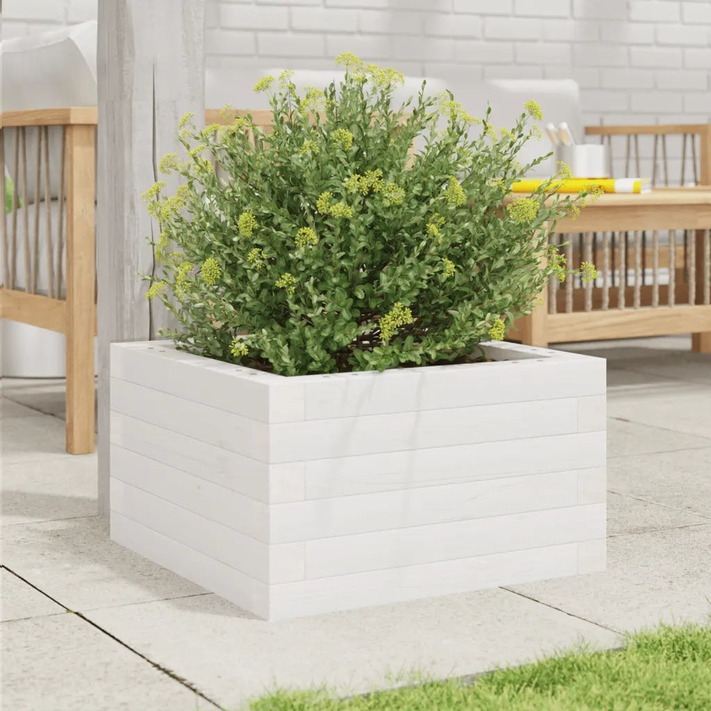 Fioriera | Cassetta per fiori | Vaso da Giardino Bianca 40x40x23 cm Legno Massello di Pino