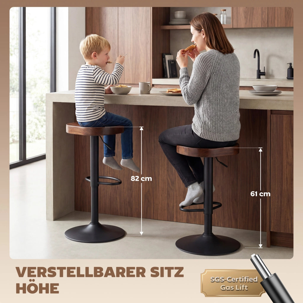 Set 2 Sgabelli da Bar Regolabili ¨C Xylo ¨C Seduta a Sella Legno Olmo Marrone Scuro
