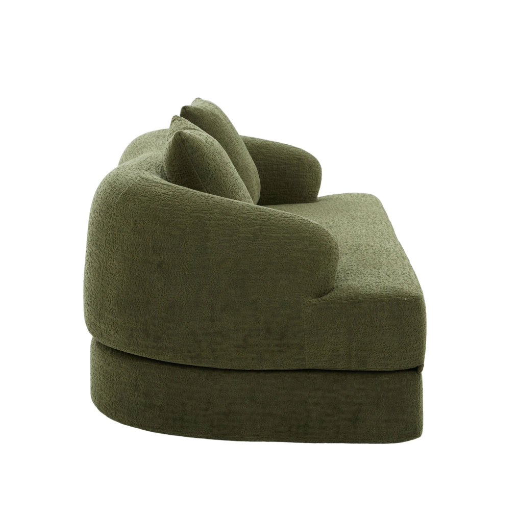 Divano letto 2 posti pieghevole in ciniglia verde; 157x84x65 cm; senza montaggio