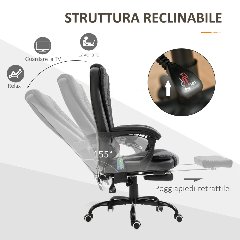 Sedia Poltrona Massaggiante da Ufficio 67x79x111-121 cm con 7 Punti Vibranti Nero