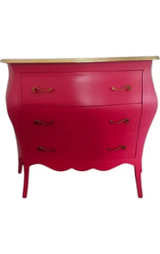 Cassettiera shabby 3 cassetti legno laccato rosso lampone filo oro 118x50x85 - Mobili 2G