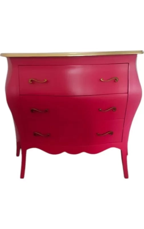 Cassettiera shabby 3 cassetti legno laccato rosso lampone filo oro 118x50x85 - Mobili 2G