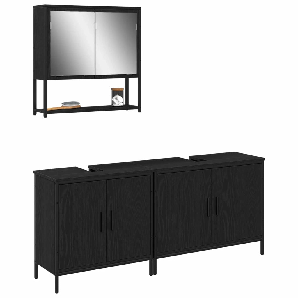Set di mobili per il bagno 3 pcs Nero Legno multistrato 3334366