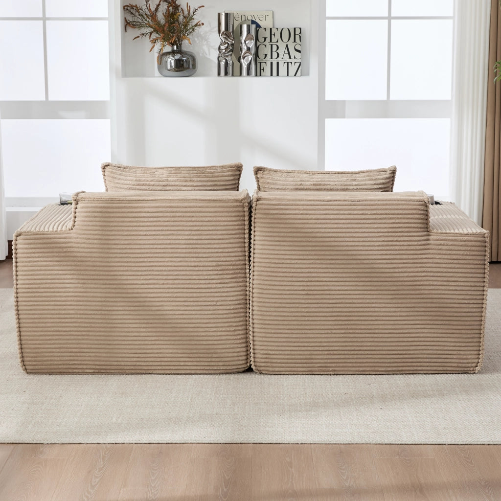 DIVANO modulare 2 posti 188x162x75 cm in corduroy khaki con 2 pouf