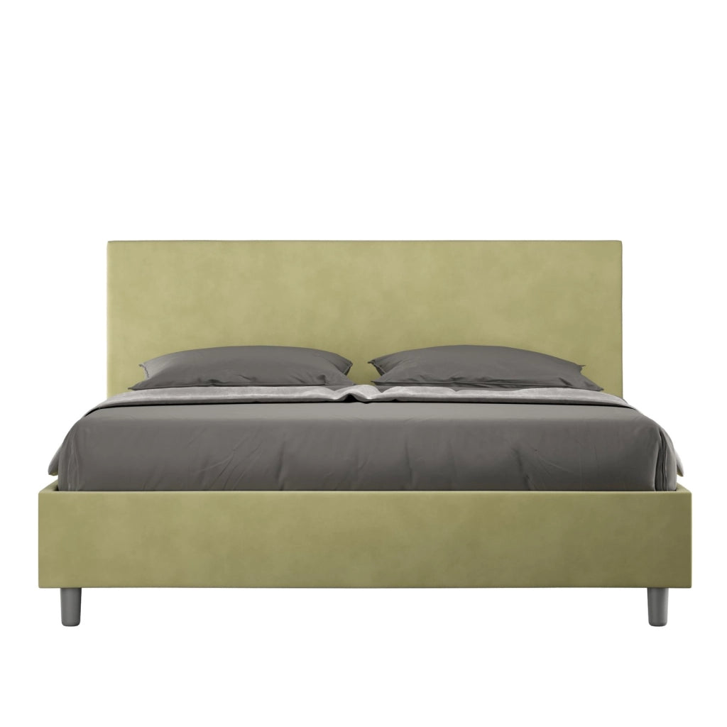 Letto matrimoniale senza rete imbottito 160x200 microfibra tè verde Adele