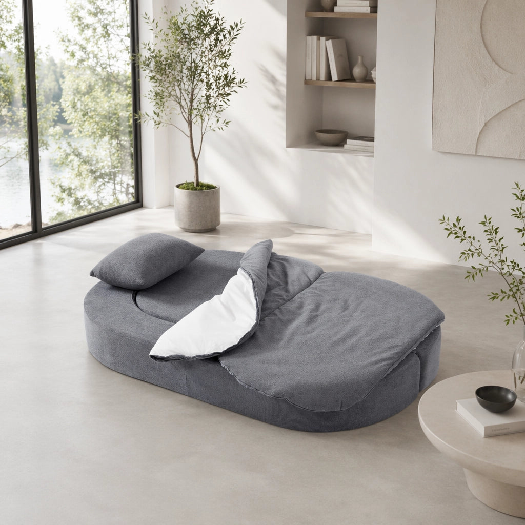 DIVANO LETTO PIEGHEVOLE 131 cm Grigio Chiaro in flanella con coperta