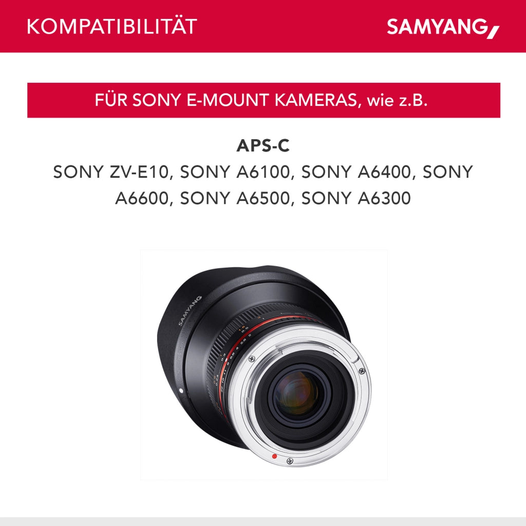 Obiettivo grandangolare fisso 12mm F2.0 APS-C per Sony E- APS-C, MF – Fotocamera Alpha 6600 6500 6400 6300 6100 6000 5100 5000 – nero
