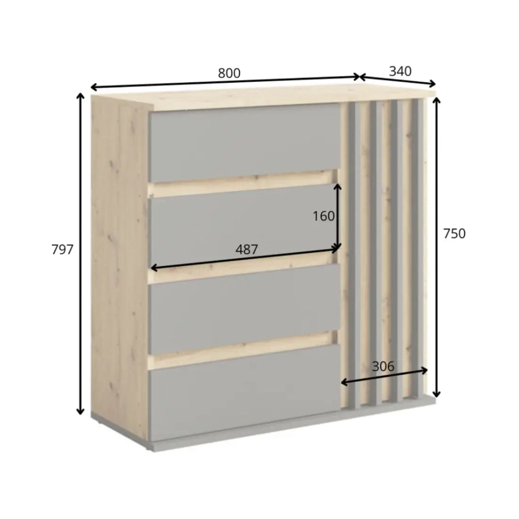 Set mobile da ingresso Mone con appendiabiti, specchio e cassettiera - Rovere chiaro e beige cachemire
