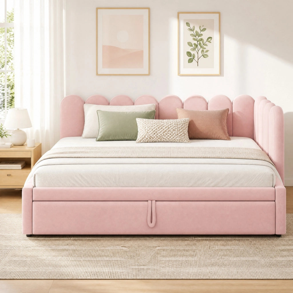 LETTO Divano a L estraibile 90x200/180x200 cm imbottito rosa