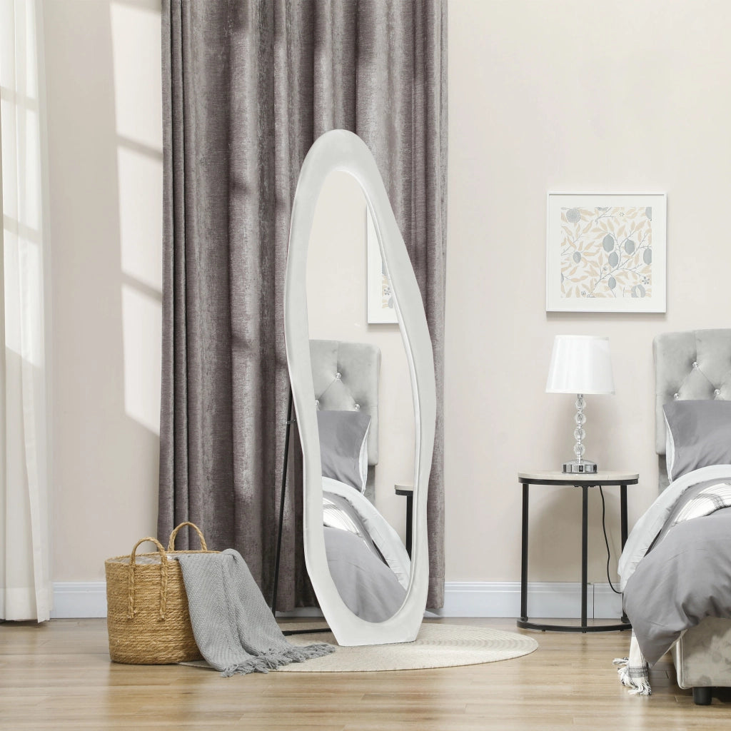 Specchio da terra intero 50x160 cm bianco, specchio ondulato da parete o appoggio con supporto