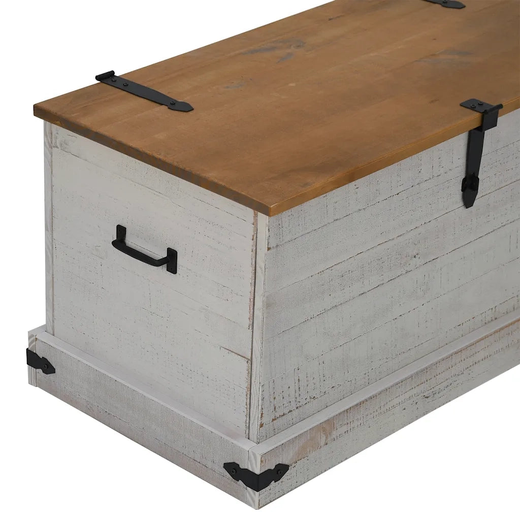 Cassapanca HALDEN Bianco 91x48x47 cm in Legno Massello di Pino 4018402
