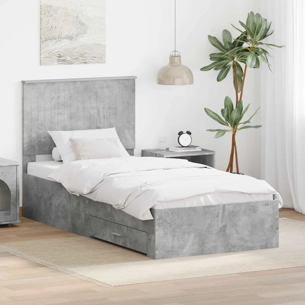 Struttura del letto con testiera Grigio cemento 90 x 190 cm 3411362