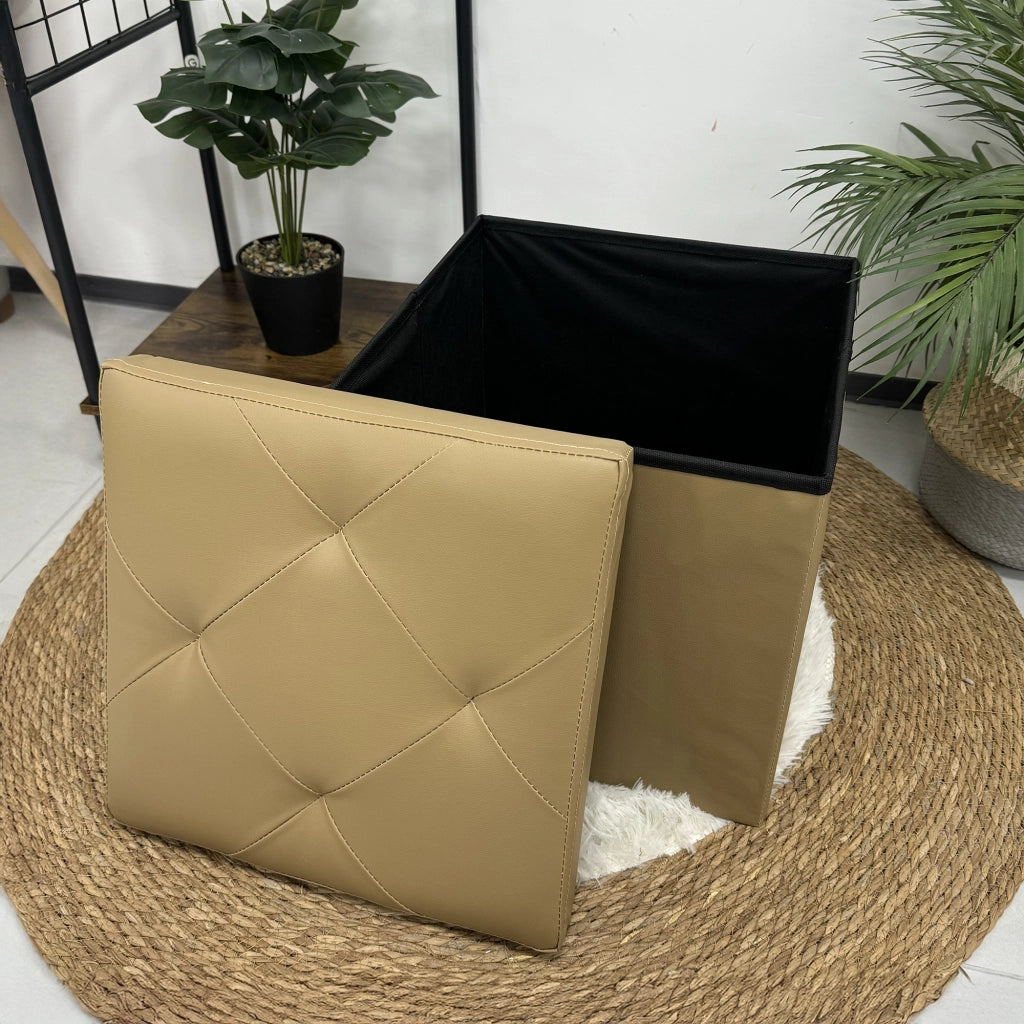 Pouf Poggiapiedi In Ecopelle 2 In 1 Contenitore 38x38Cm Quadrato Salotto Sgabello Camera Soggiorno Portaoggetti Design Moderno Complemento D'arredo Portaoggetti Panca Ingresso  Tortora
