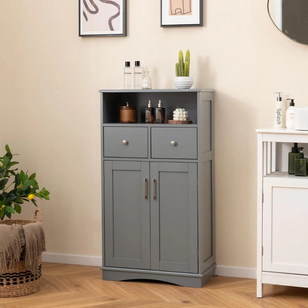 Mobile per bagno con 2 porte 2 cassetti e 2 ripiani regolabili-Organizzatore da pavimento 60x30x108cm Grigio