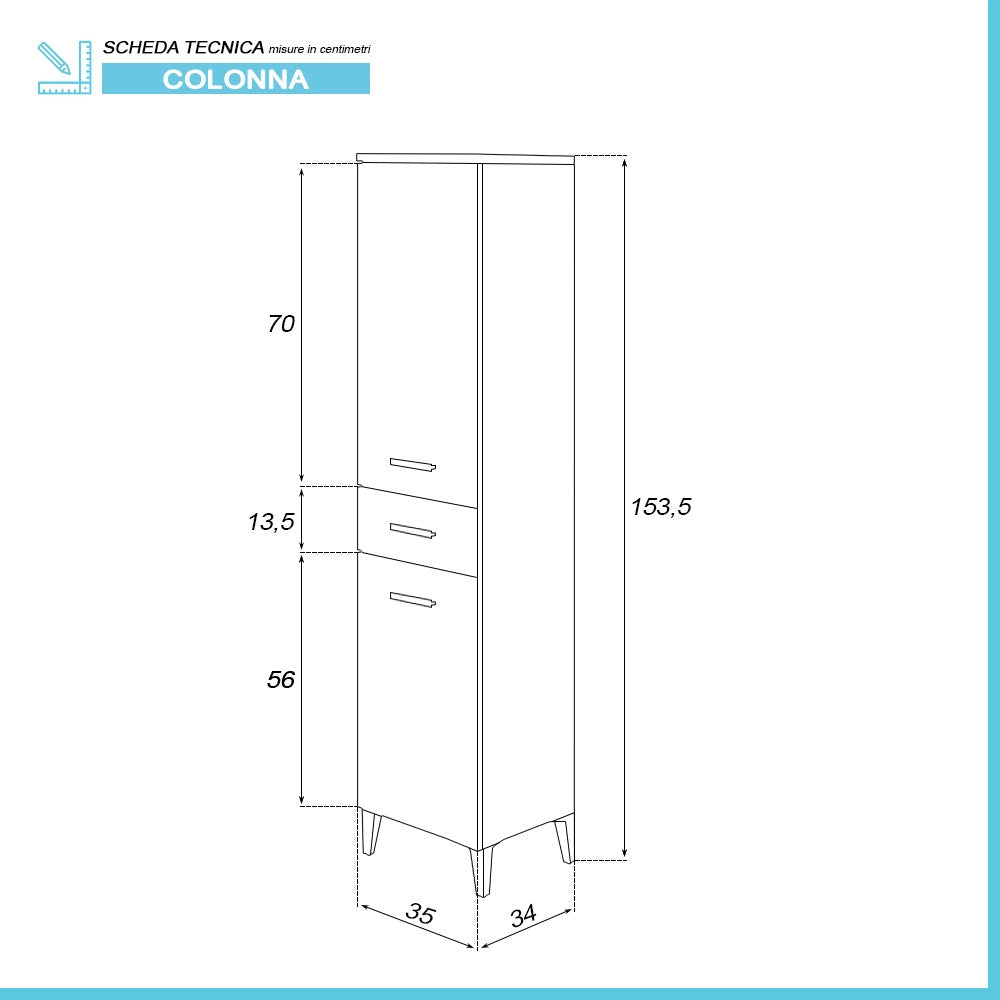Colonna bagno a terra 35x153,5 cm rovere dolomite con 2 ante e cassetto Desya