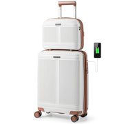 Set di bagagli da 2 pezzi con valigia da 20"e casetta da trucco da 14"-Bagaglio in materiale PP rigido leggero con porta USB Bianco
