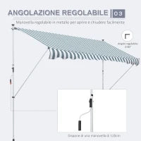 Tenda da Sole a Bracci 3x1.5m con Manovella e Struttura Telescopica, Bianco e Verde