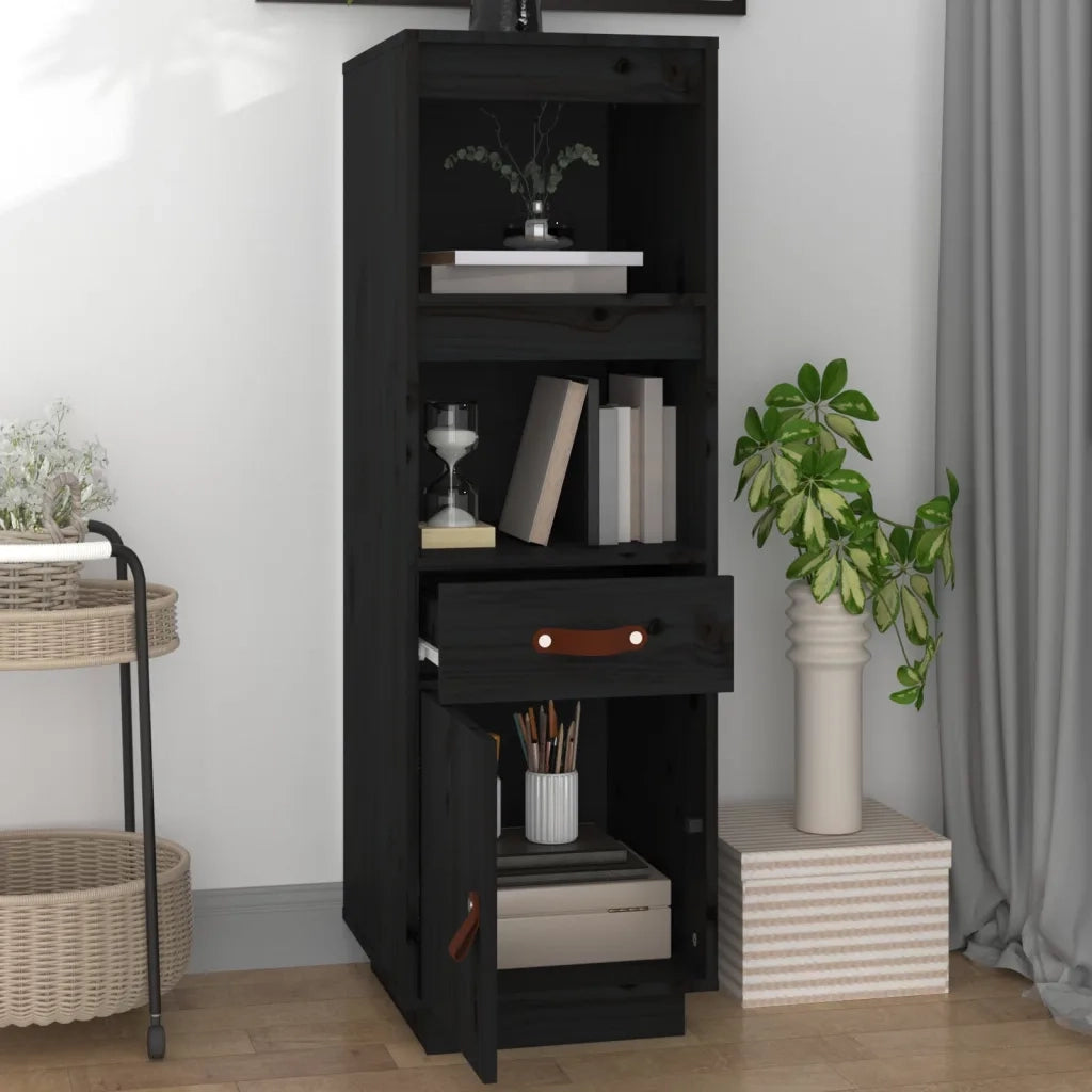 Credenza Nera 34x40x108,5 cm in Legno Massello di Pino 820156