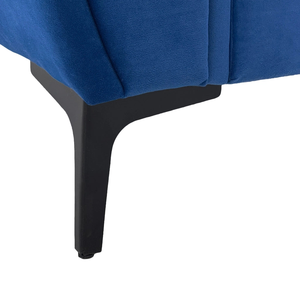 Divano lineare 3 posti con seduta ergonomica e braccioli, in tessuto, metallo e schiuma, Blu 173,5 cm