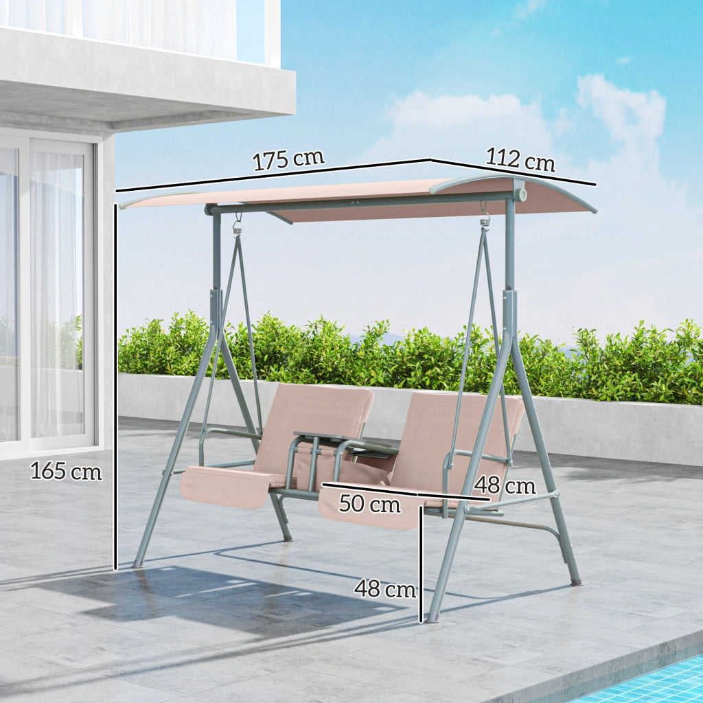 Altalena Hollywood a 2 posti con portabicchiere e tasca laterale con parasole per giardino e patio beige