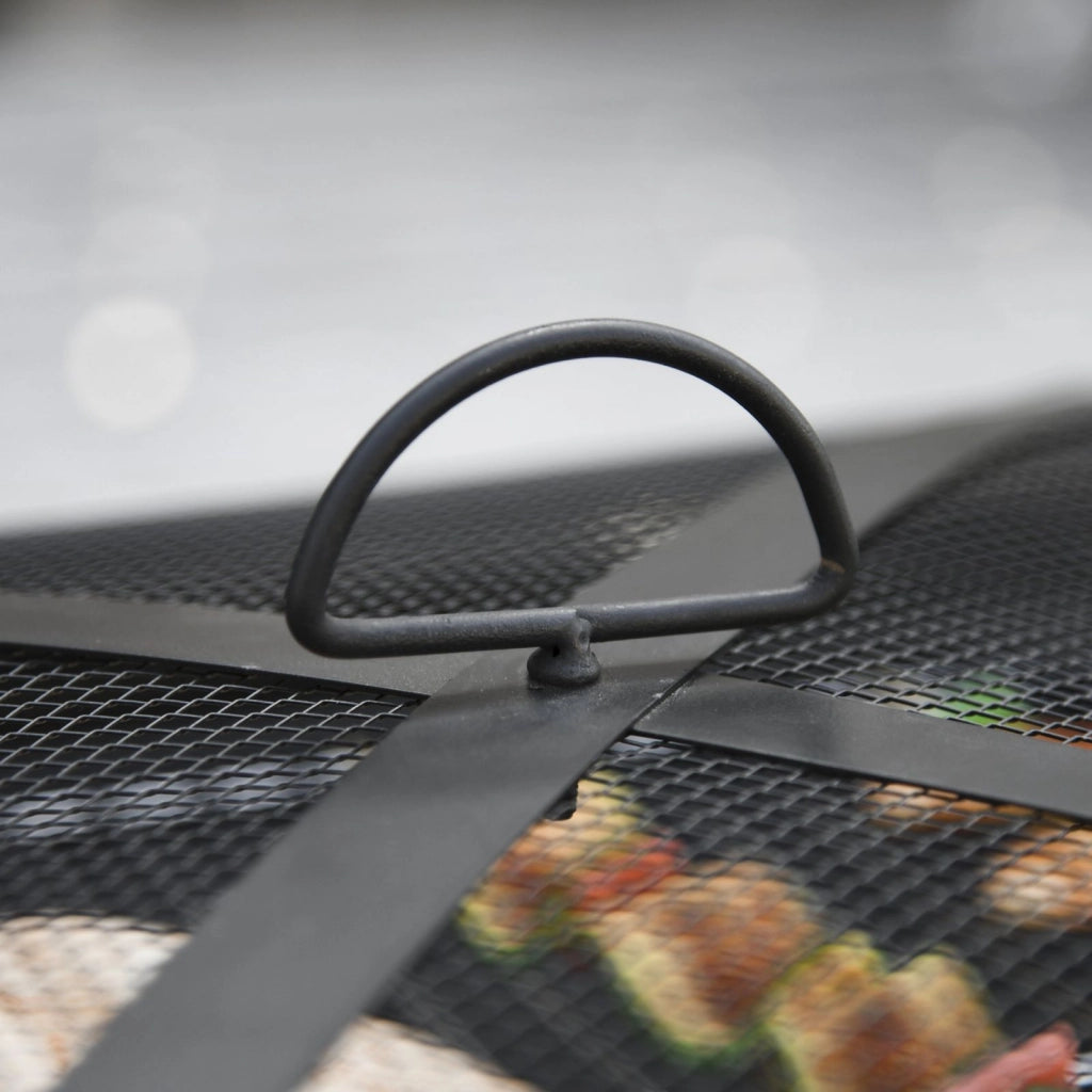 EasyComfort Braciere da Giardino con Coperchio Parascintille e Griglia per Barbecue in Metallo 76x76x47cm Nero