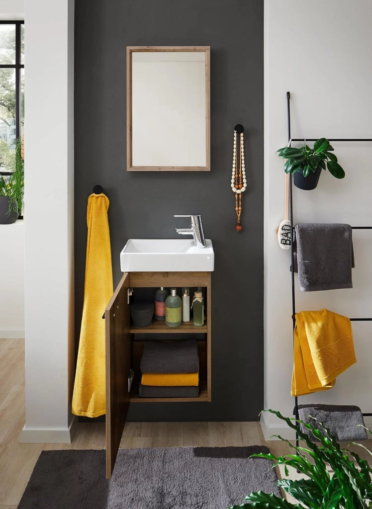 Mobile Bagno Salvaspazio Quercia con Lavabo e Specchio 41x23x165 cm