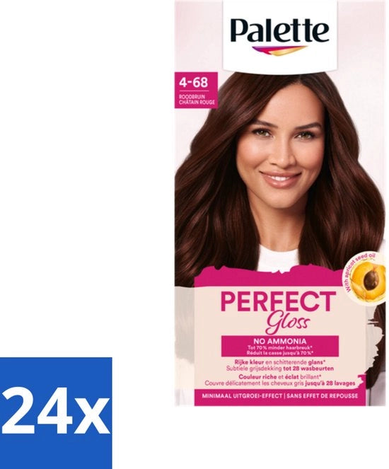 24 x Palette - Colorante per Capelli - Perfezione Gloss 4-68 Rosso Marrone - Colorante per Capelli Luccicante - Colorazione per Capelli Senza Ammoniaca - Colorazione per Capelli Riscopribile - Copertura dei Capelli Neri - Copertura dei Capelli Grigi