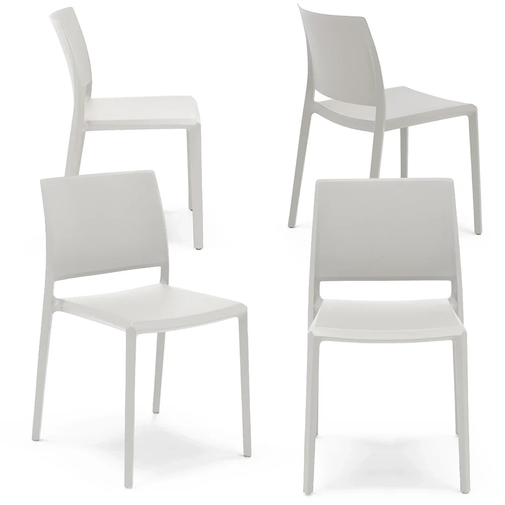 Set 4 sedie in polipropilene MEGAN, impilabile, resistente ai raggi UV, design moderno, ideale per sala da pranzo, cucina, sala d’attesa, bar, ristoranti o giardino, colore Bianco