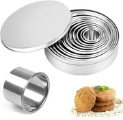 12 forme per biscotti a forma di donut, forme per biscotti a forma di anello, forme per biscotti in acciaio inossidabile a forma di donut con scatola di conservazione, set di forme per biscotti per la preparazione di impasti, dolci e forme per biscotti