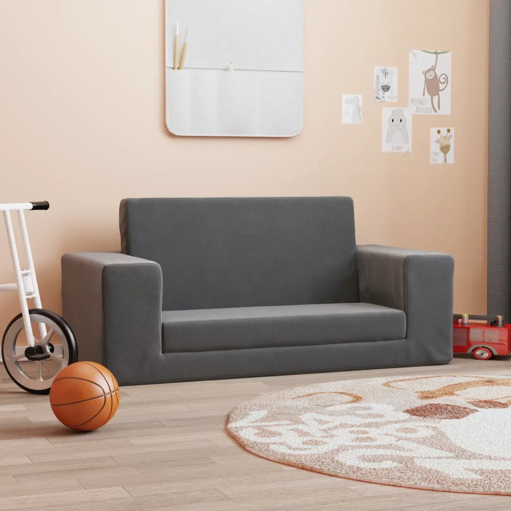 Divano letto | Sof¨¤ letto | Letto singolo per Bambini a 2 Posti Antracite in Morbido Peluche