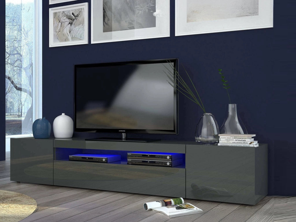 Amore, Mobile Porta tv 2 Ripiani Made in Italy, 200x40x37h cm Nero Antracite Lucido