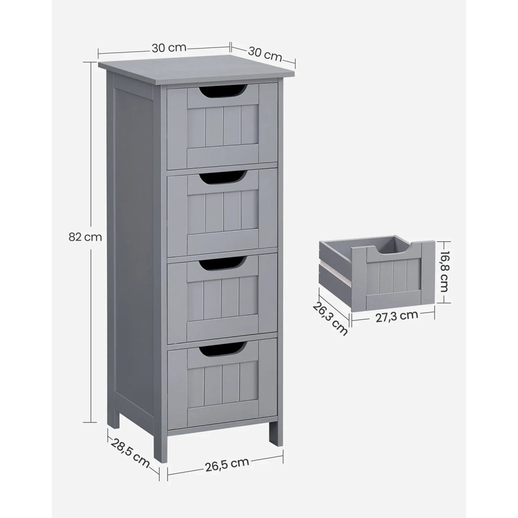 Mobiletto da bagno su gambe mobiletto portaoggetti con 4 cassetti cassettiera 30 x 30 x 82 cm per soggiorno cucina e corridoio salvaspazio grigio 12_0006507