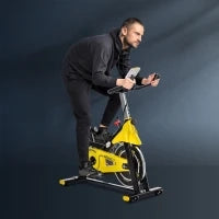 Cyclette Regolabile in Altezza, Cyclette da Interni con Trasmissione a Cinghia, Display LCD, Acciaio ABS, 45,5 x 100 x 101-113 cm, Giallo e Nero