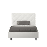BS COM Letto una piazza e mezza con rete imbottito 130x190 similpelle bianco