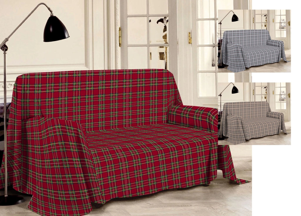 Telo Arredo Multiuso Linea Pensieri Delicati In 100% Cotone Disegno Tartan - Singolo - Rosso
