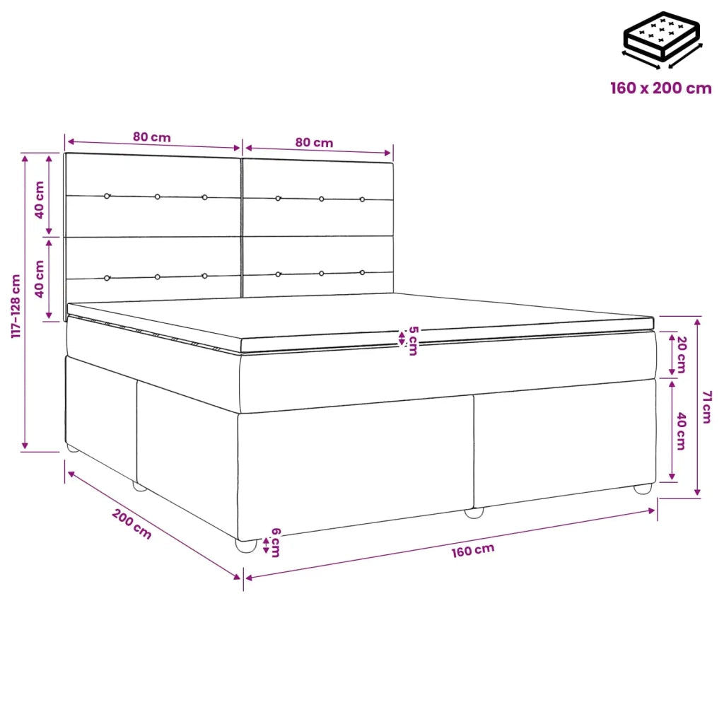 Letto box spring con materasso Crema 160 x 200 cm Tessuto 3453926