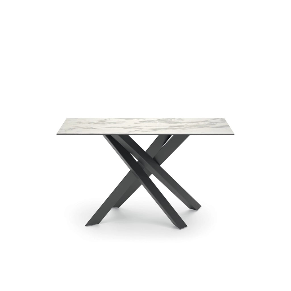 Consolle Xenia - Tavolo d'ingresso con top in ceramica su vetro effetto marmo bianco e struttura in metallo antracite - 110cm