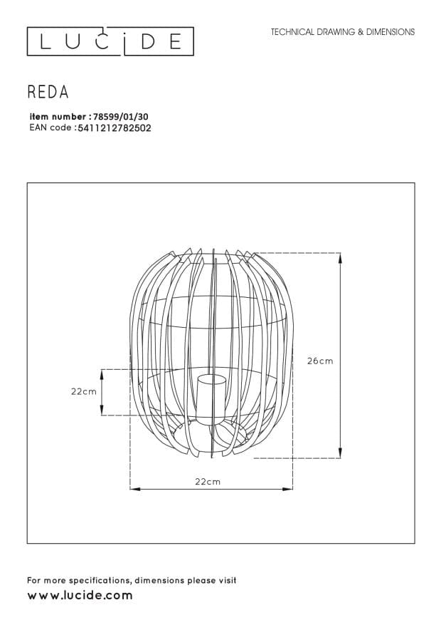 Lampada da tavolo Lucide Reda nera metallo E27 40W 26cm
