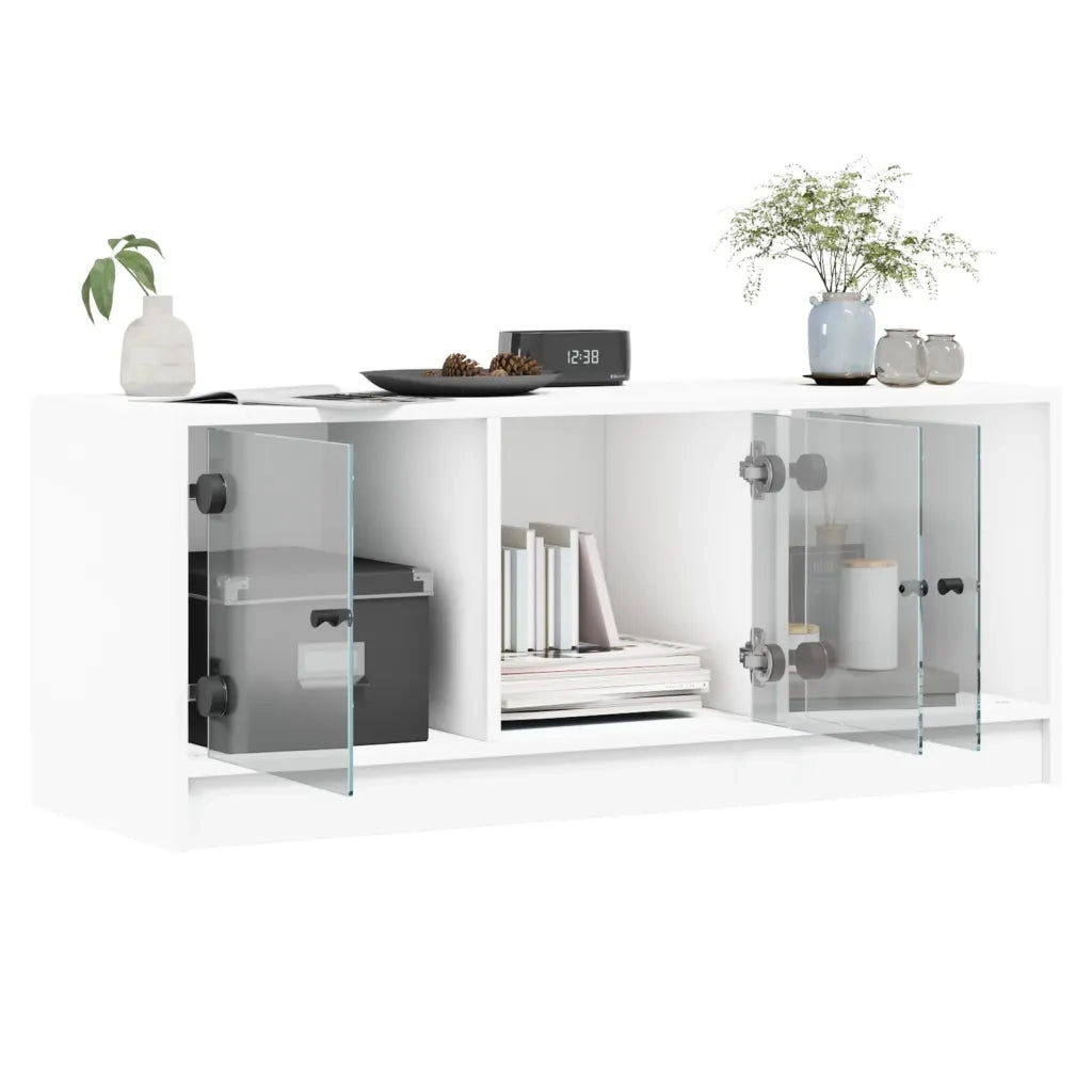 Mobile Porta TV con Ante-Mobile per TV-Credenza TV in Vetro Bianco 102x37x42 cm