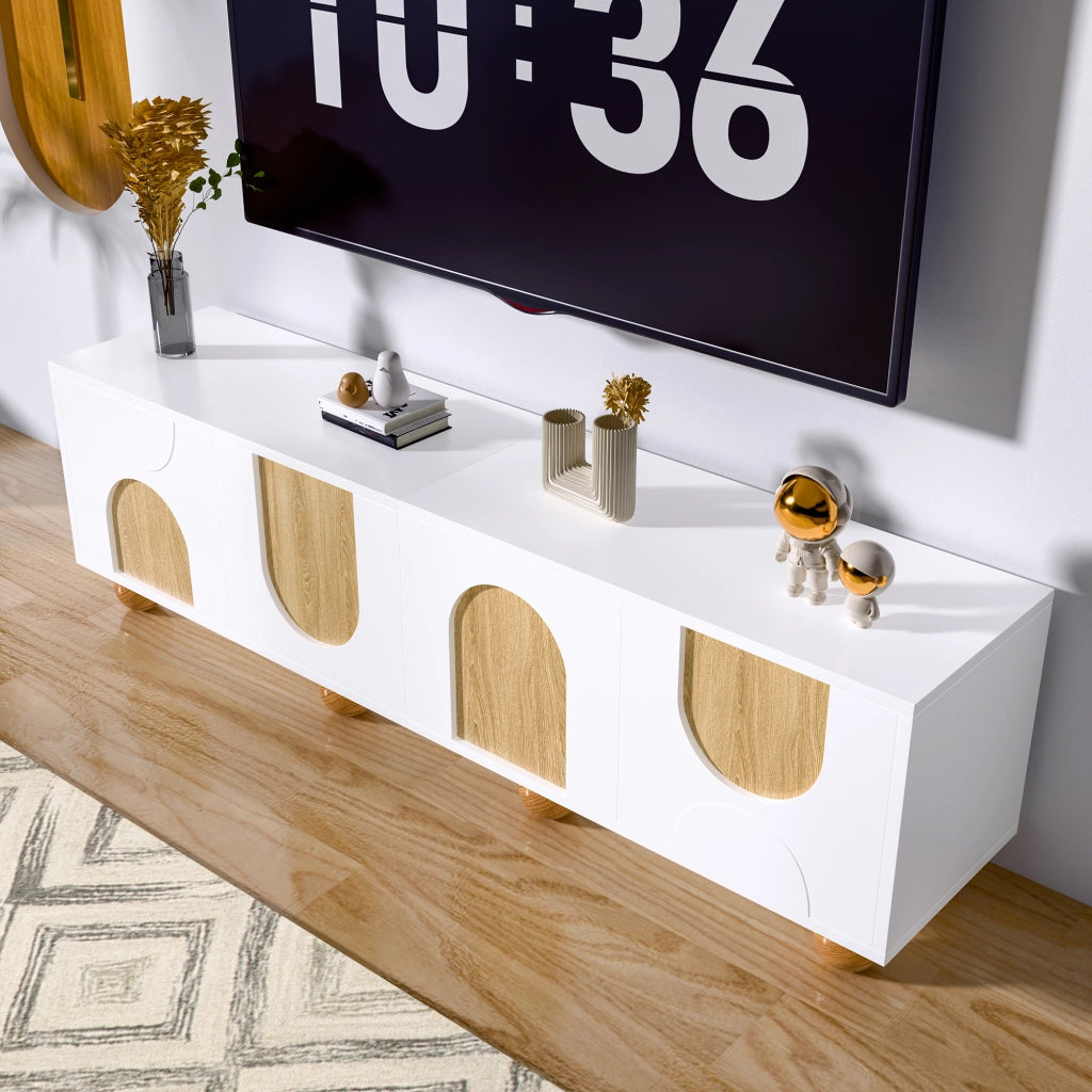 Mobile TV con 4 Ante e 4 Scomparti; Stile Moderno; in MDF; 175??38??50 cm; Naturale e Bianco