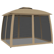 Gazebo | Pergolato con Tetto Doppio/Pareti Rete Tortora 2,93x2,93 m Acciaio