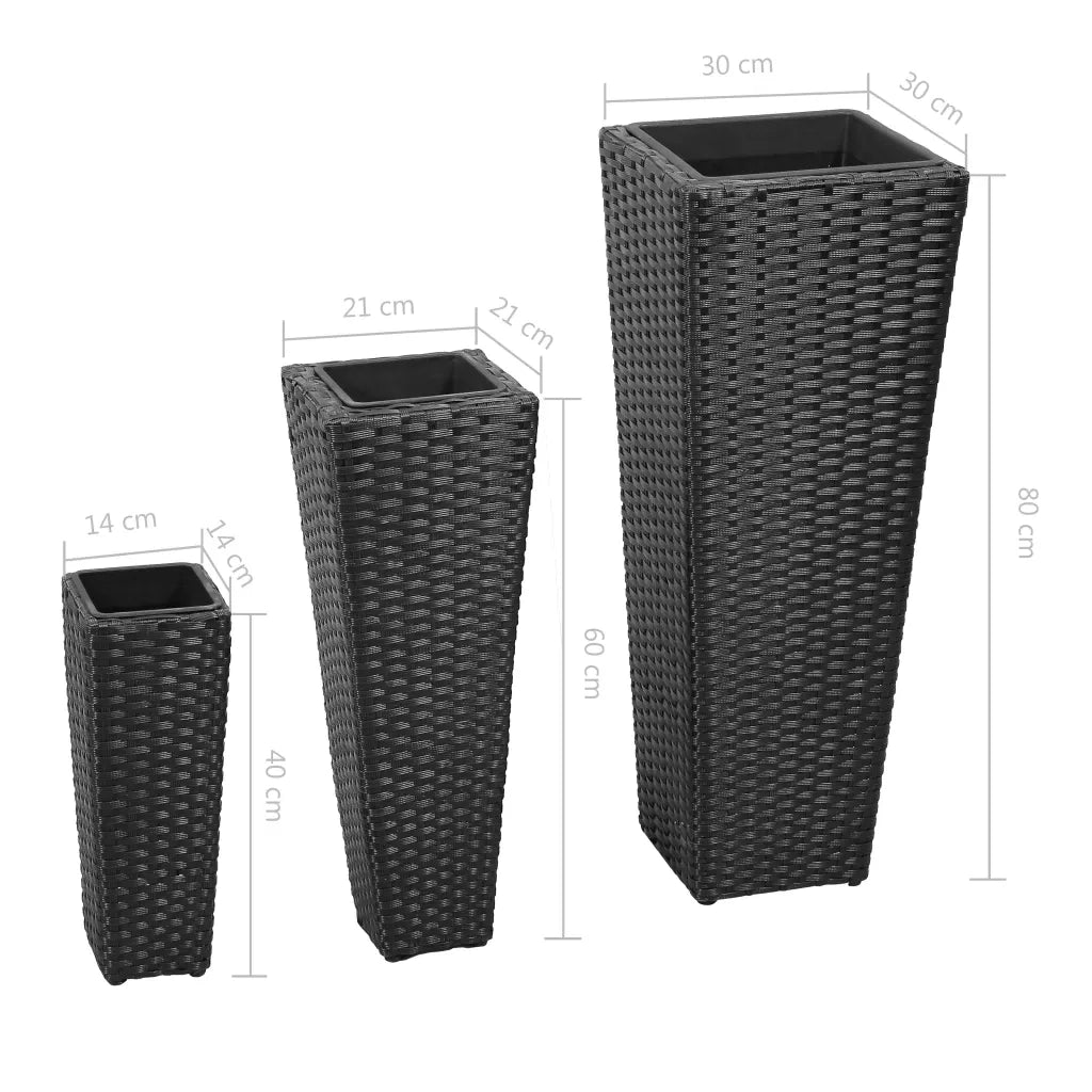 Fioriere | Cassetta per fiori | Letti Rialzati da Giardino 3 pz in Polyrattan Nero